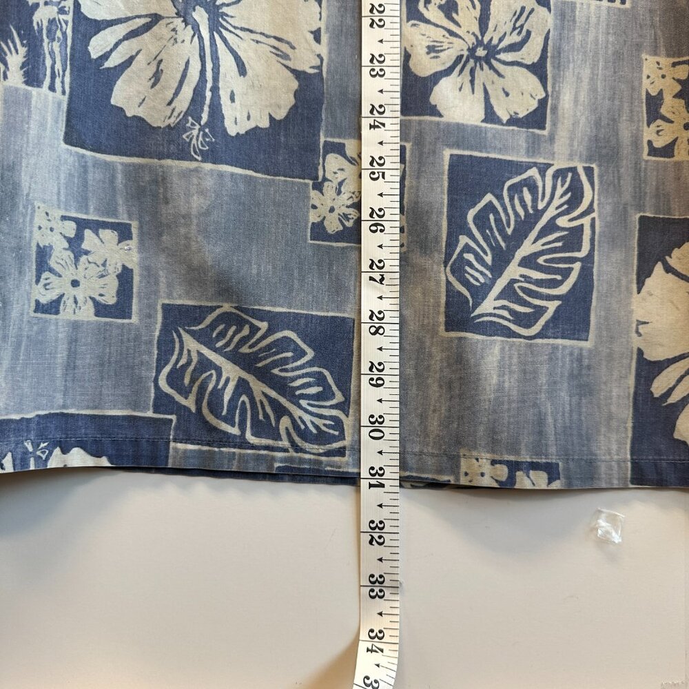 Vintage Go Barefoot Hawaiian Shirt L Half Button Pullover Blue Floral - Picture 8 of 10